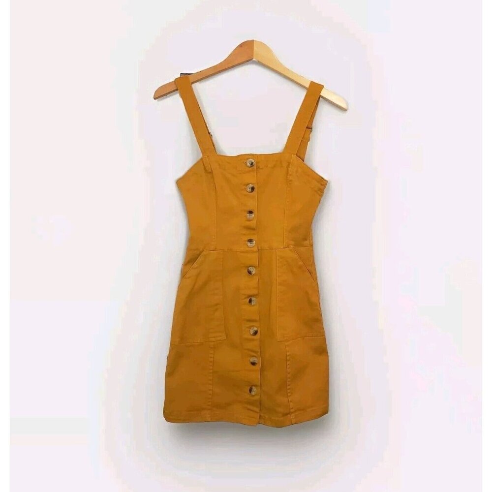 H&M Divided Dress Women's Size 2 Denim Overall Jumper Mustard Gold 90s Y2K Retro - Picture 1 of 16